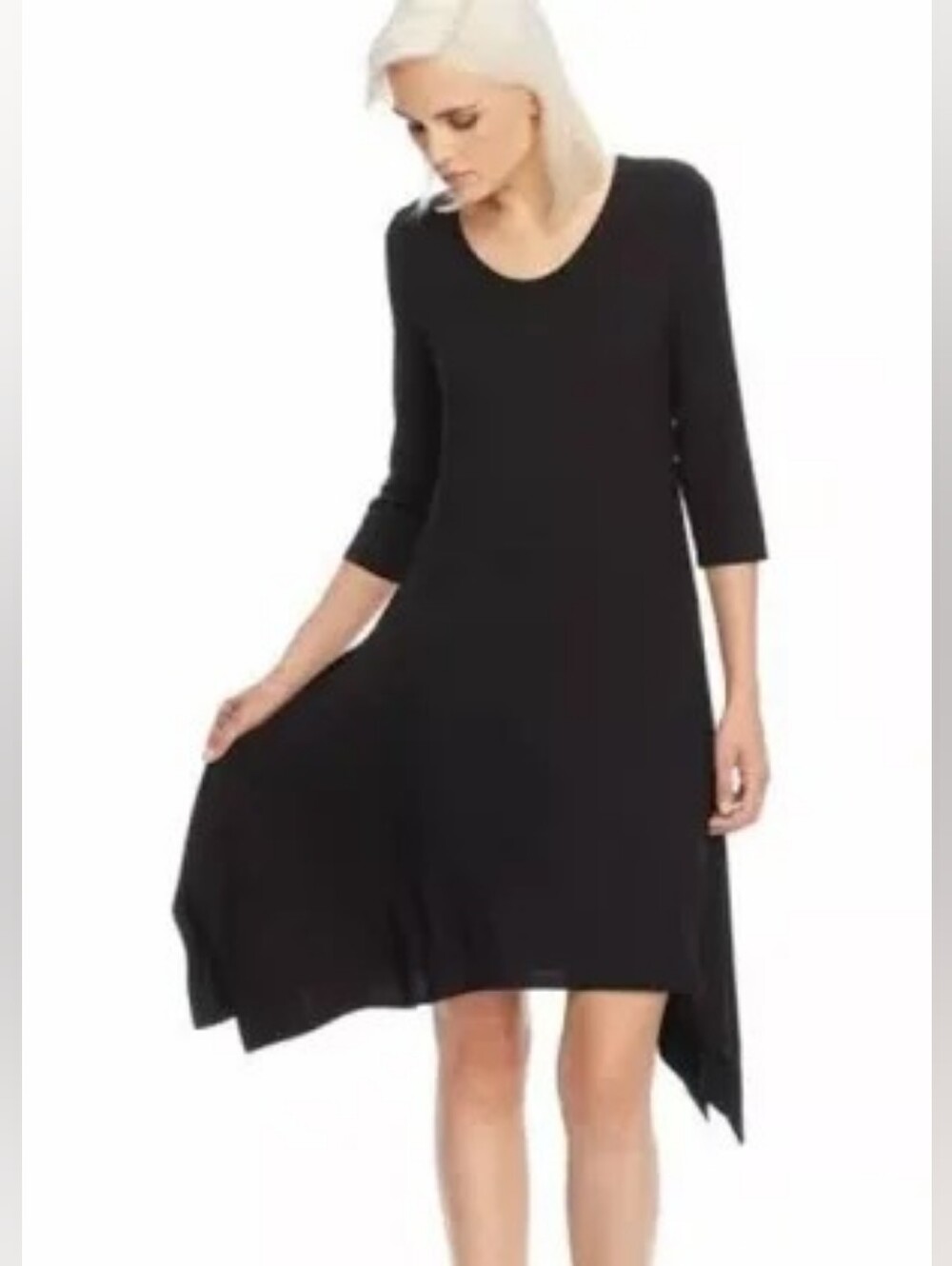 Eileen Fisher Black Shark Bite Hem Jersey Soft Dress XL
